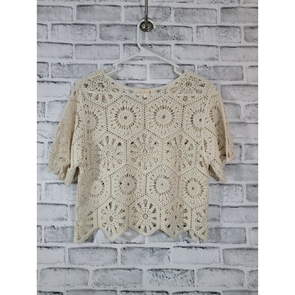 NWOT Rebellion Again Crochet Overlay Top Vintage Boho Style Size Medium Cream - Picture 3 of 4
